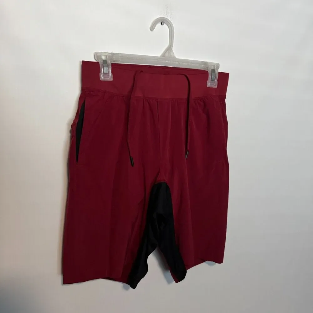 Lululemon THE Shorts Mens Small Red Lined Workout Train Gym Performance Stretch